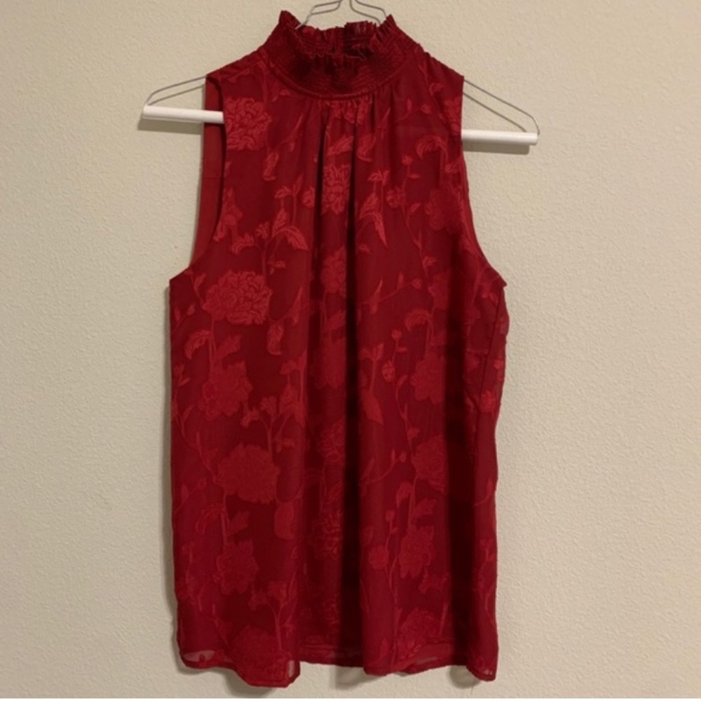 LOFT red floral high neck blouse